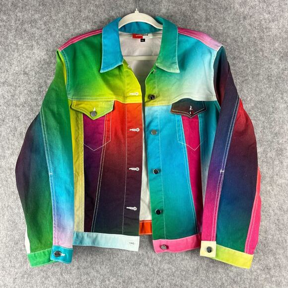 Bruce Glen Gradient Denim Jacket Women XL Organic Stretch Colorful Vibrant Artsy - Picture 1 of 15